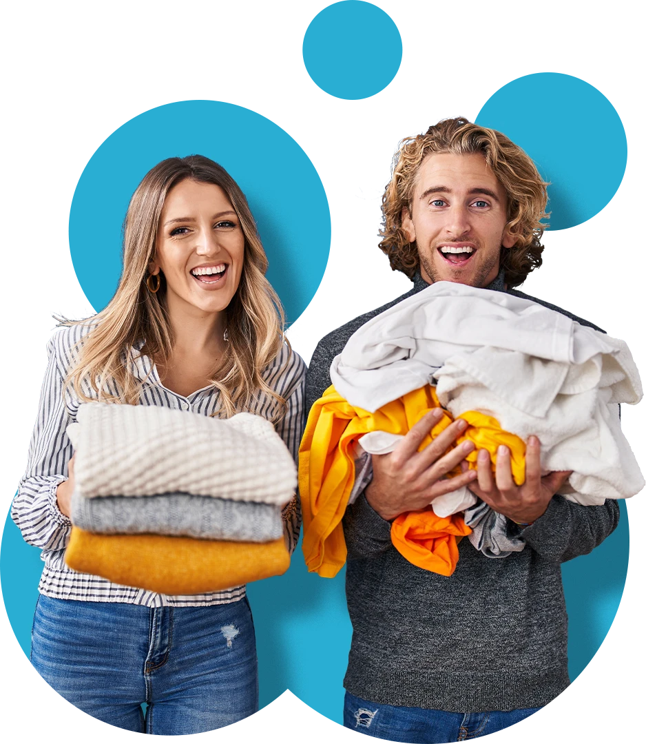 Two customers at a modern self service laundry in Croatia